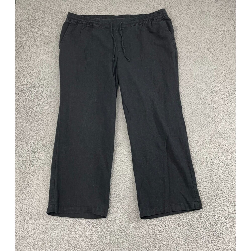 Old Navy Linen Blend Pants Women XL Black Beach Resort Lounge Pull On Wide Leg